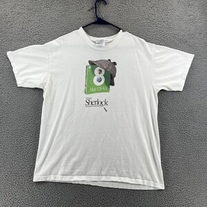 VTG 90s Apple Computer Mac OS 8.5 Sherlock Promo T Shirt Adult L White Tech READ